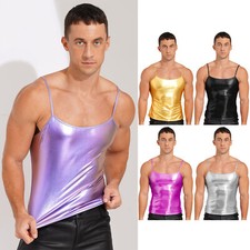 Tank Tops Camisole Crop Top Shiny Metallic Men Tops Sissy T-shirts Muscle Shirt
