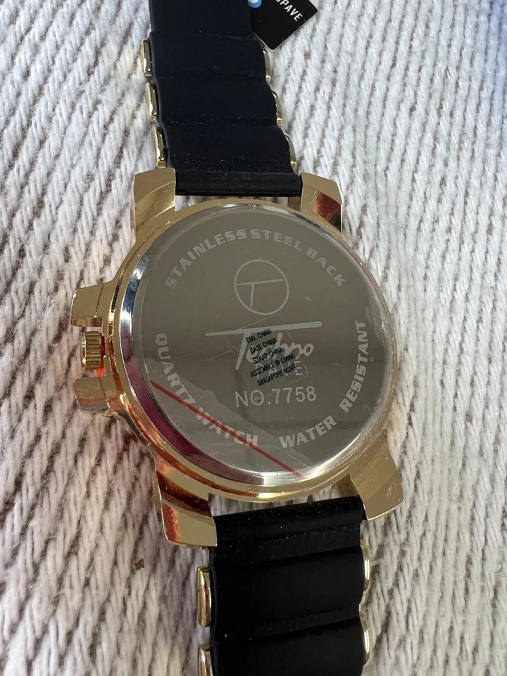 Techno Pave Reloj de Cuarzo Correa Negra Cara Tonificada Dorada Reloj Resistente al Agua Foto 4 de 4