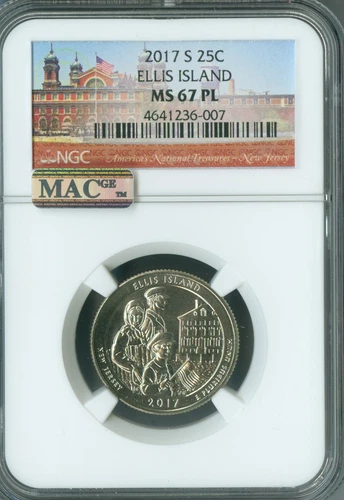 2017 S ELLIS ISLAND QUARTER NGC MS67 MAC PL MAC SPOTLESS LOW POP RARE . 