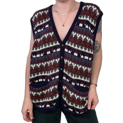Gant, Vintage Mens 1990s Gant Grandpa Navy Blue Cotton Preppy Sweater Vest XL