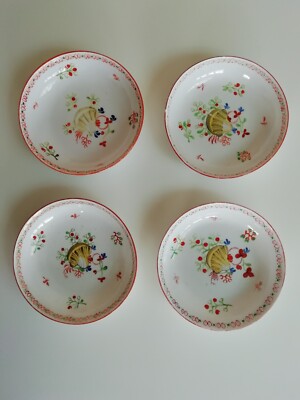 ANTIKES MASCHINENPORZELLAN GELBES MUSCHELMUSTER - 4 x UNTERTASSENPAT 208 - UM 1800
