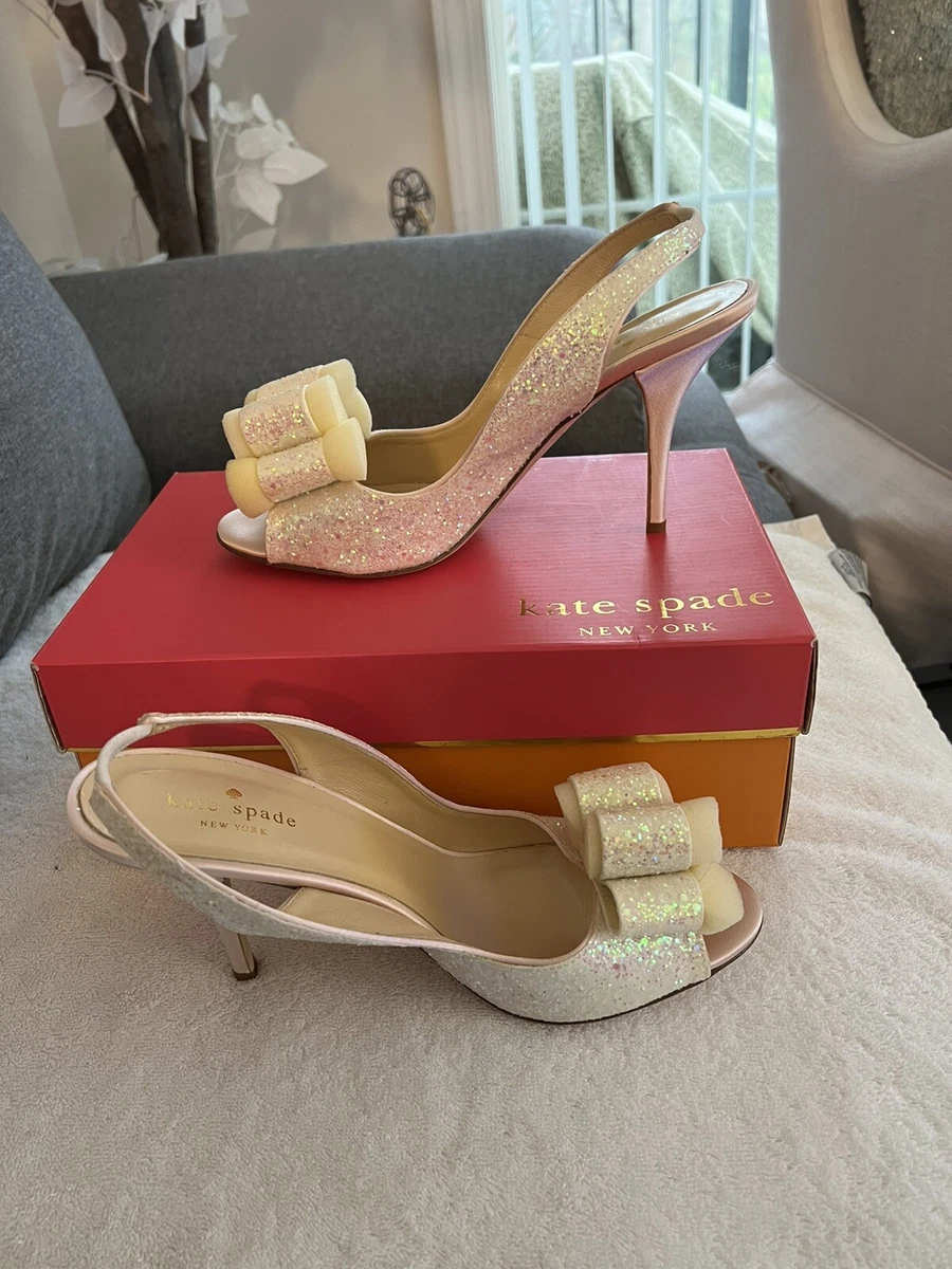 NIB 2016 Boutique Item. kate spade charm white multi glitter heels