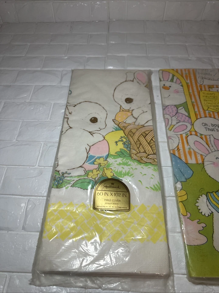 VTG Hallmark Easter Spring Extra Large Table Cover 60 x 102” Paper Lot of 2 - Image 2 of 4