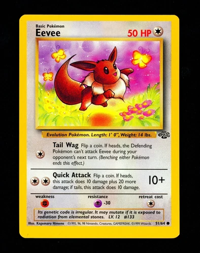 1999 Pokemon EEVEE Jungle ERROR OC Non Holo Unlimited Edition Card 51/64 - MINT