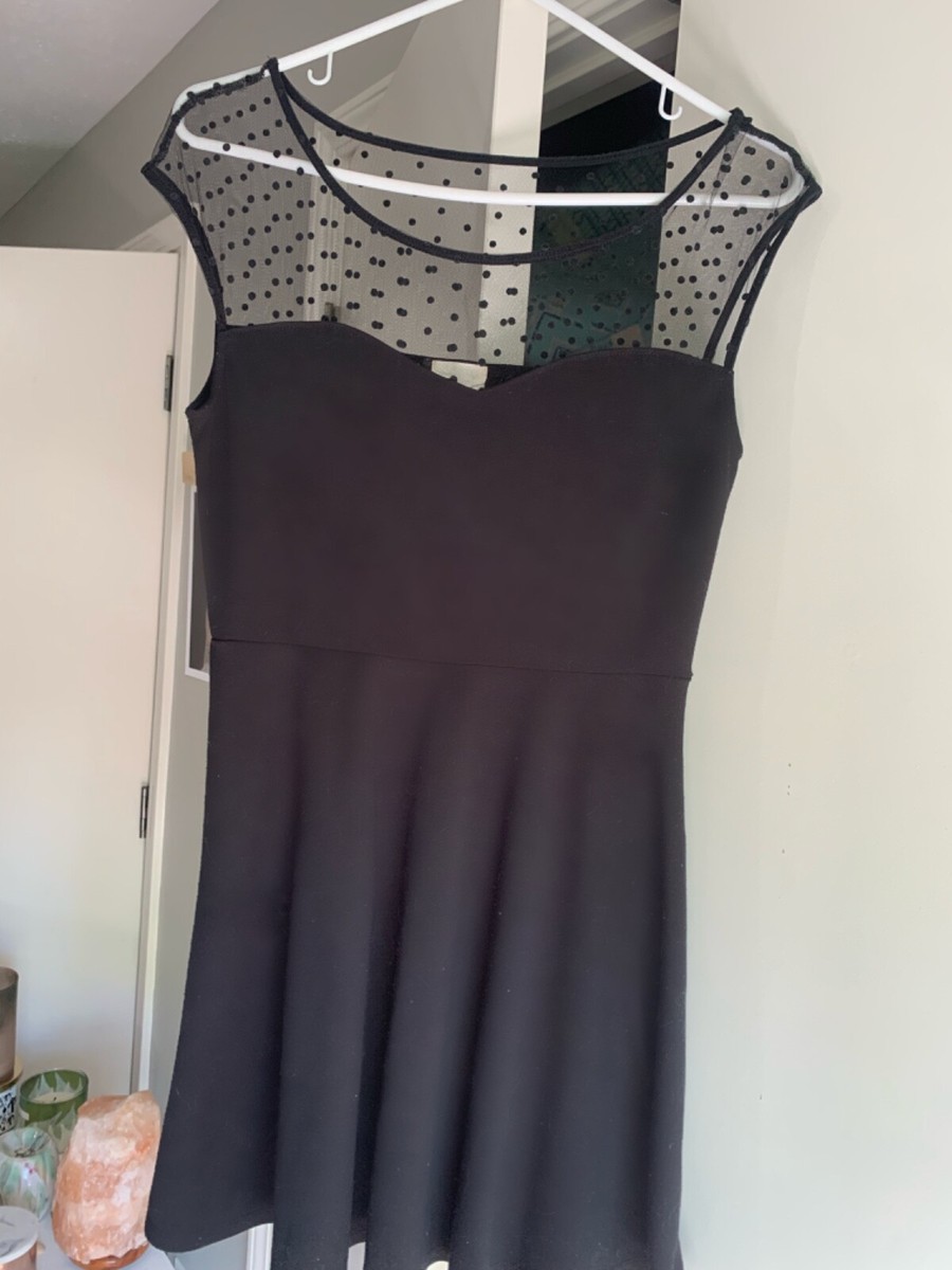 Women's size medium black skater dress with polka dot mesh sweetheart  neckline | eBay