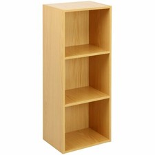 WOODEN BEECH 3 TIER STORAGE SOLOUTION BOOKSHELF BOOKCASE UNIT OFFICE BEDROOM 