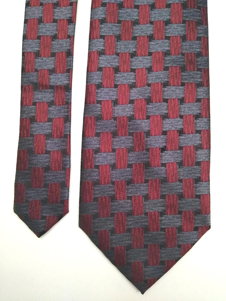 Hombre TIE Kenneth Cole Rojo/Gris Cesta Tejido Estampado Patrón Foto 3 de 4