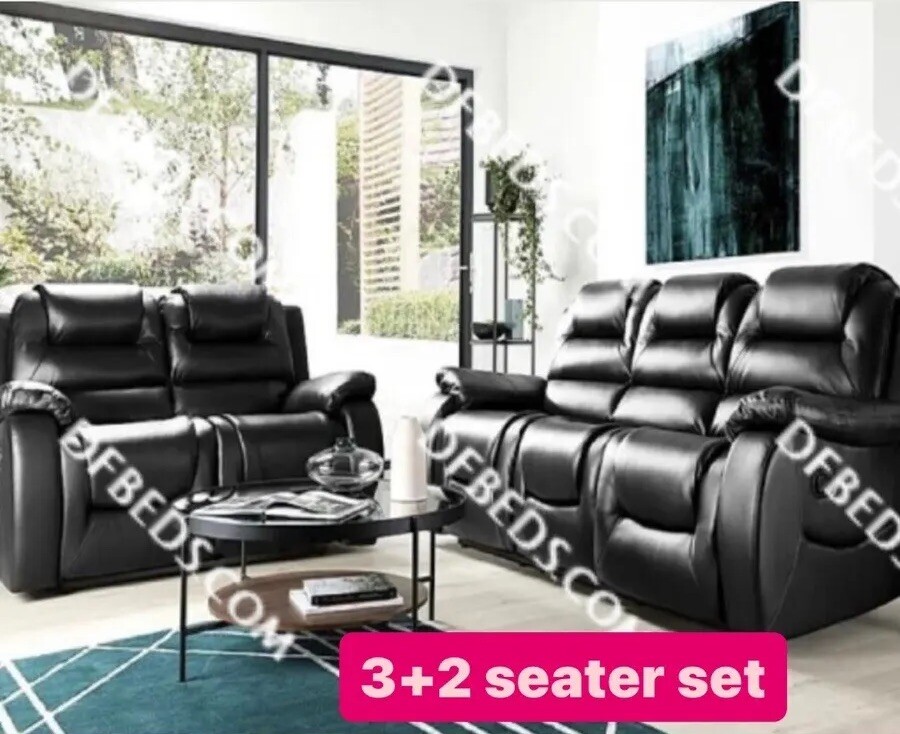 3 + 2 Leather Recliner Sofa Set Black eBay