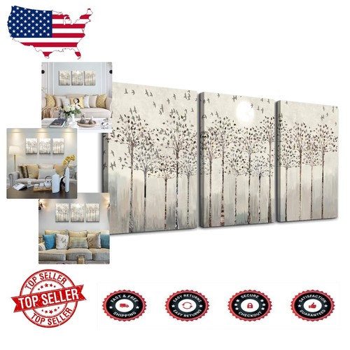 Modern Abstract Canvas Set – Trees & Birds Wall Art for Bedroom and Office