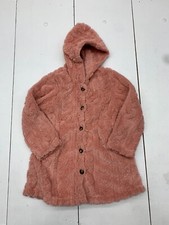 Shein Girls Pink Fuzzy Button Up Hoodie Size 5Y