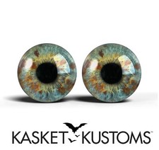 Blue Green Glass Eyes -PIXEL FREE- Realistic Human Doll Craft Eyeballs 2pc - 149