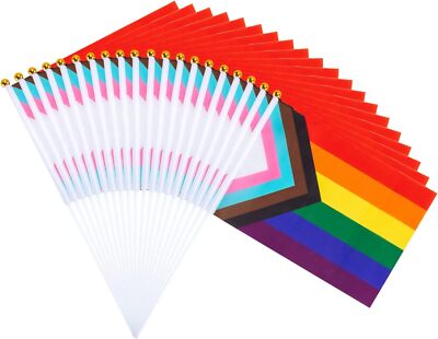 2/50 Pack Progress Rainbow Pride Flag Small Flag Gay Stick Flag Hand ...