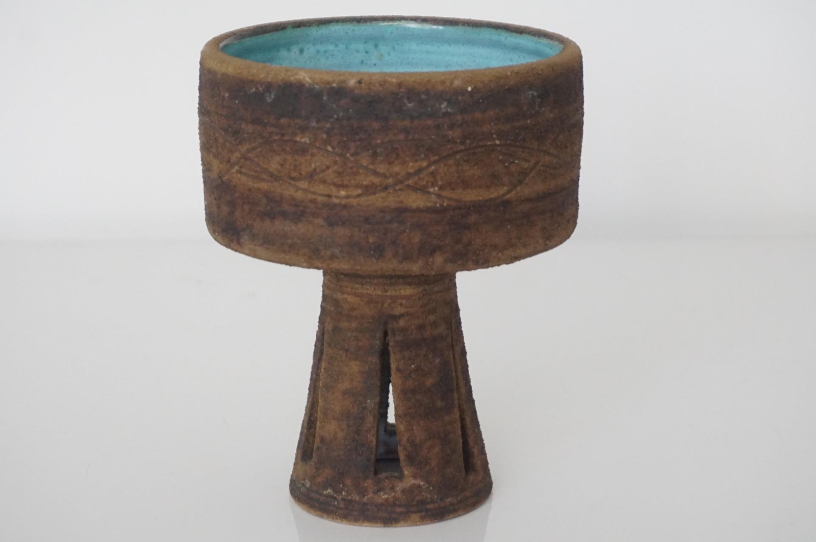 Clive Brooker Studio Pottery Brutalist Sand Glazed Pedestal Vase c