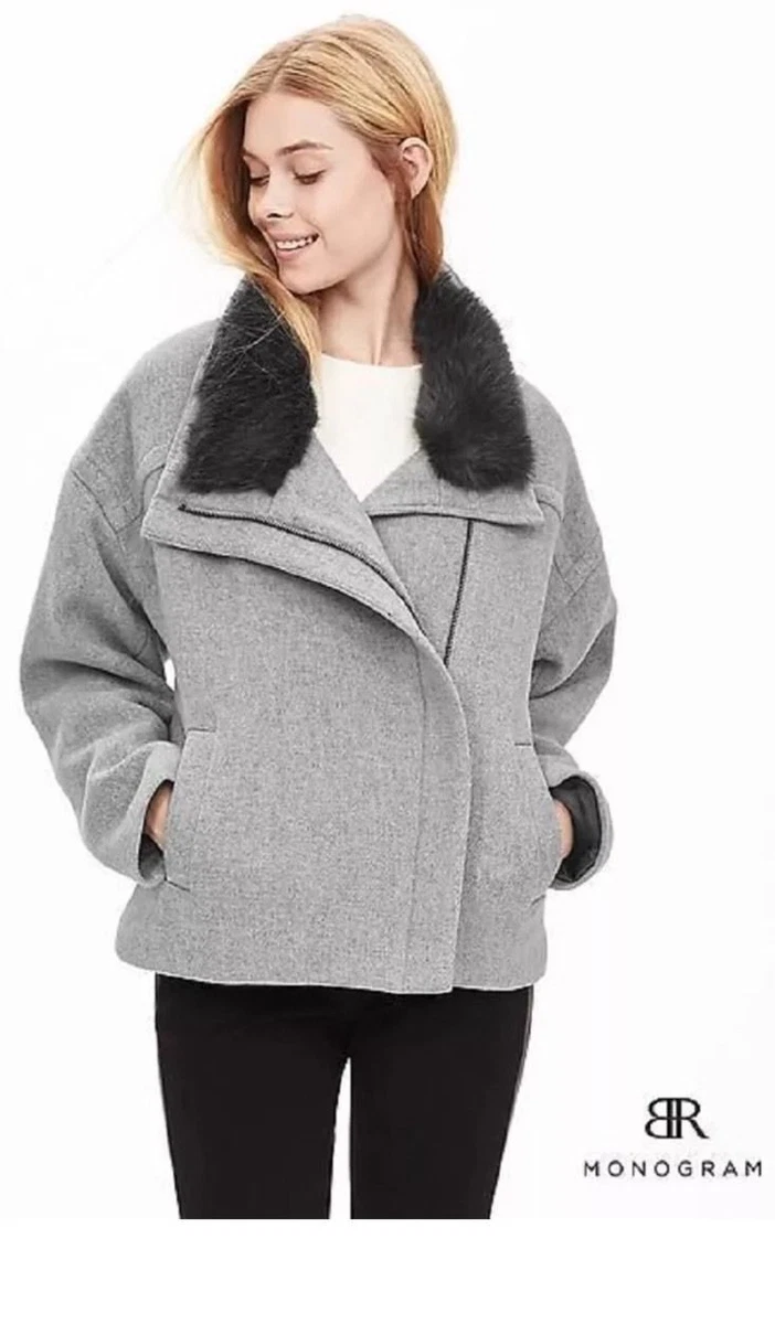 NWT Banana Republic Monogram Faux Fur Collar Cropped Jacket Coat