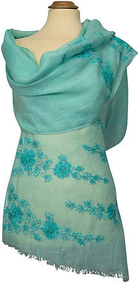  Schal Leinen Türkis bestickt Sommer scarf linen Turquoise summer embroidered