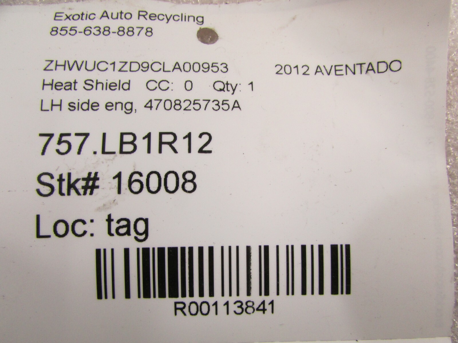 Lamborghini Aventador LP-700, LH Side Engine Heat Shield, Used, P/N 470825735A