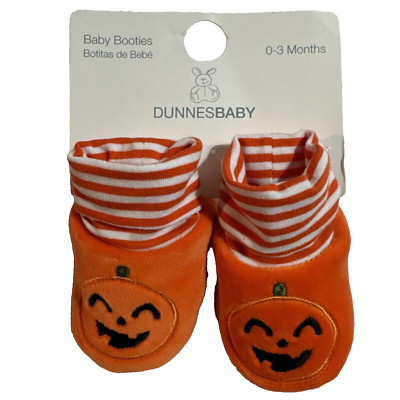 Baby Sock Booties Shoes 0-3month Halloween Orange Pumpkins Stripes Velour Dunnes