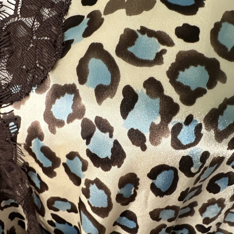 Morgan Taylor халат кружева атласный короткий гепард печать синий коричневый S прикрепленный ремень - Изображение 4 из 4