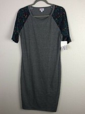 LulaRoe Julia Dress Size Large Gray With Multi Color Sleeves NWT