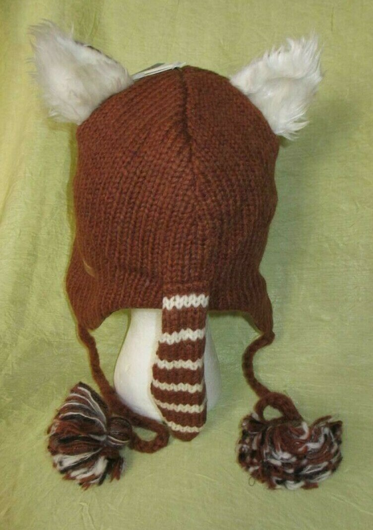 deLux RED PANDA HAT knit ADULT raccoon LINED Costume toque ski cap ...