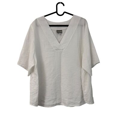 Niche Nilgun Derman White Rayon Vneck Short Sleeve Blouse Womens Size XLarge 
