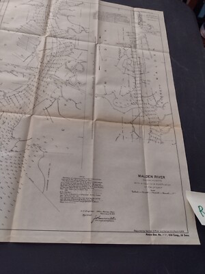 1912 Malden River Massachusetts Corp Engineering Foldout Survey Sketch Map 