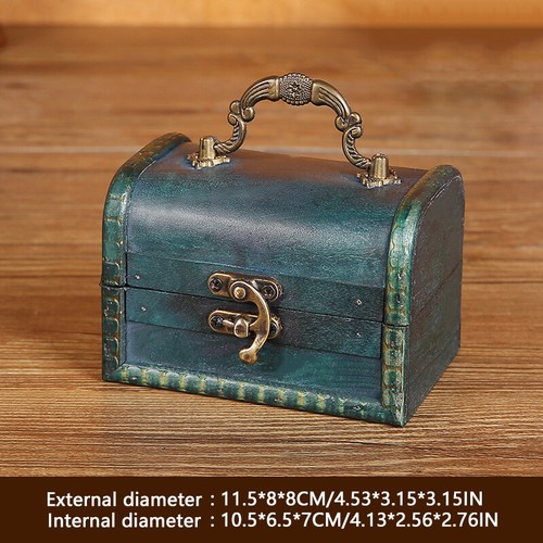 Retro Wooden Storage Box Handheld Jewelry Organizer Props Treasure Lock Box NEW - Picture 19 of 19