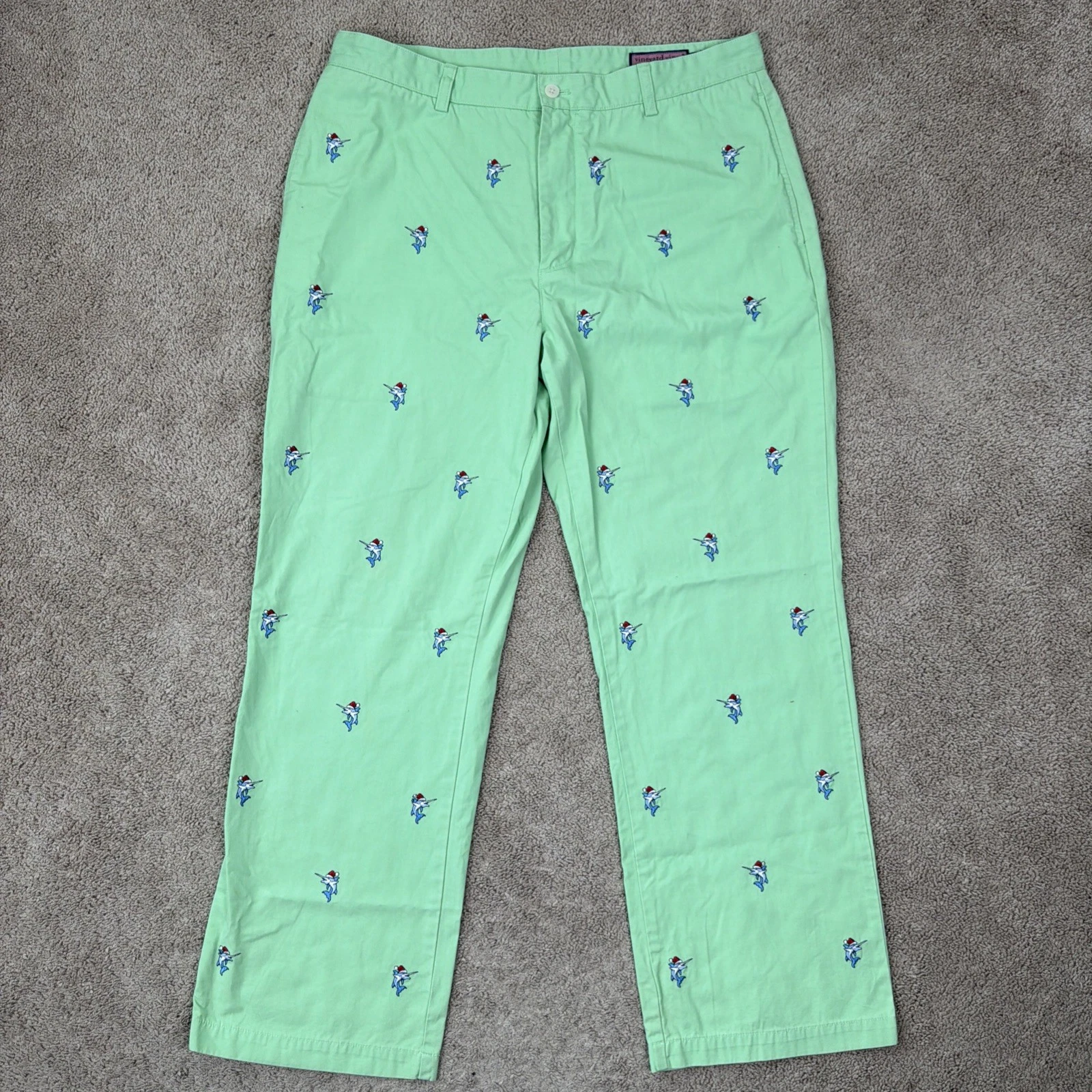 Vineyard Vines Pants Mens 36x30 Green Club Pant Embroidered Fish Chino Holiday