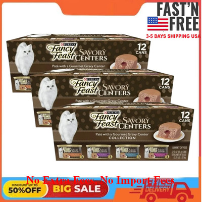 3 Pack Purina Fancy Feast Savory Centers Pate Wet Cat Food, Gravy Center, 12Can