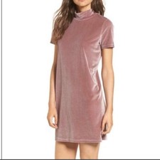 Madewell Velvet Mock Neck Short Sleeve Mini Dress Mauve Pink XS