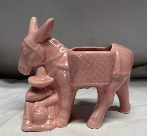 Vintage McCoy Pink Ceramic Donkey Planter Mexican Siesta, #9