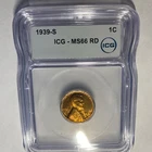 1939-S Lincoln Wheat Cent MS66 RD ICG- Collectors Numismatics