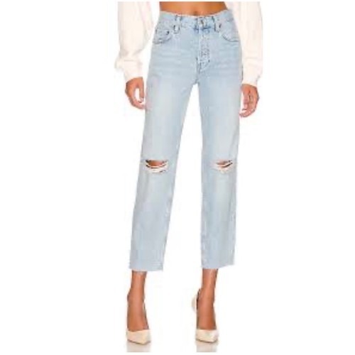 Rails The Atwater Slouchy Straight Jeans Women 29 Light Wash Distressed Raw Hem