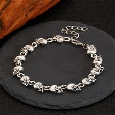 925 Sterling Silver Skull Punk Rock  Roll Biker Fashion Jewelry Charms Bracelet