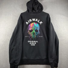 Airwalk Mens XL Black Drip Skull Graphic Hoodie Pullover Skate Streetwear EUC