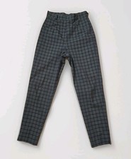 Women Vintage High Rise Plaid Trouser Pants Navy Blue Green Modern Sz 4 27" Slim