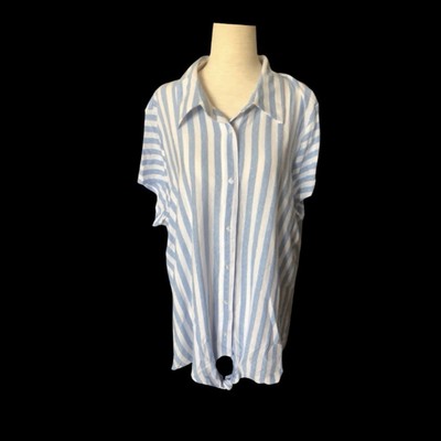 NWT Coastal Grandmother White Blue Stripped Tie Front Top 18/20