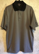 PGA TOUR Men Short Sleeve Polo Shirt Black Gray Striped Size XL
