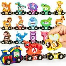 Helsort Wooden Alphabet Train Set for Toddlers   Magnetic ABC Train with Snap...