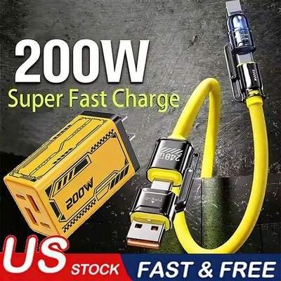 200W Fast Charging USB Type C Wall Charger For iPhone 17 16 15 14 Pro Max 13 12