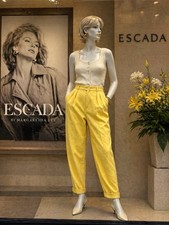 Vintage Escada Straight Leg Trousers High Rise Designer Size 42 Yellow Wool 90s