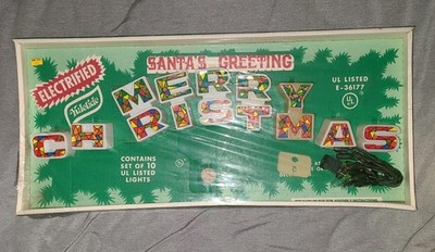 Vintage Yuletide Santa's Greeting Lights Merry Christmas Letters & Box 1976 New 