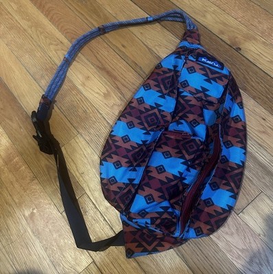 Kavu Rope Sling Bag Blue Crimson Aztec Navajo Print EUC