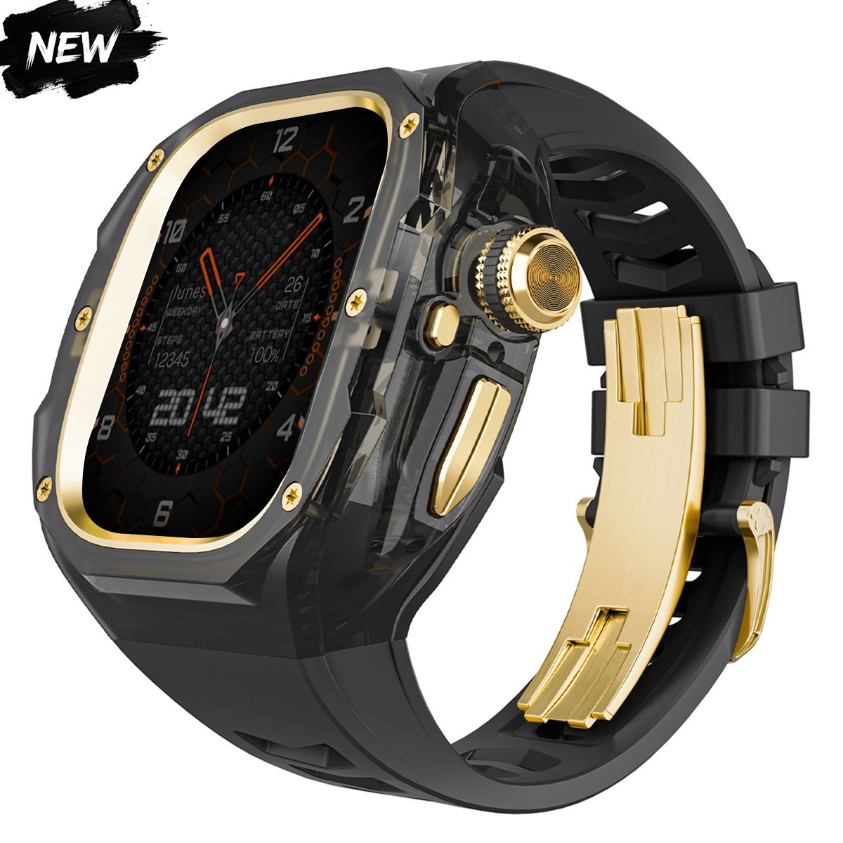 For Apple Watch Ultra 3/2 49mm Mod Kit Transparent Case Silicone Band FKM Strap