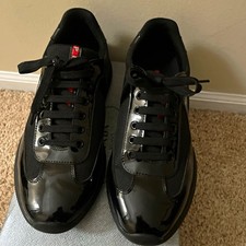 Prada Men  s Black Low Top Lace-Up Sneakers Solid Casual Rubber Outsole Custom 