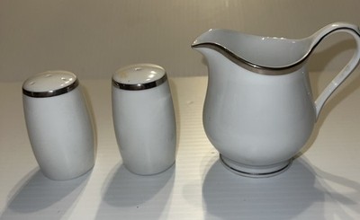 Nikko Porcelain China Platinum Band Salt & Pepper Shaker Set With Creamer
