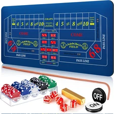 Craps Tabletop Game Set, Includes 35" X 70" Rubber Craps Tabletop Layout Mat, 36