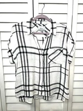 Rails Whitney Plaid Short Sleeve Linen Blend Button Down Top Women’s Size XS