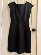 Quince Black Sheath Knee Length Cap Sleeve Boat Neck Women's Dress Size S