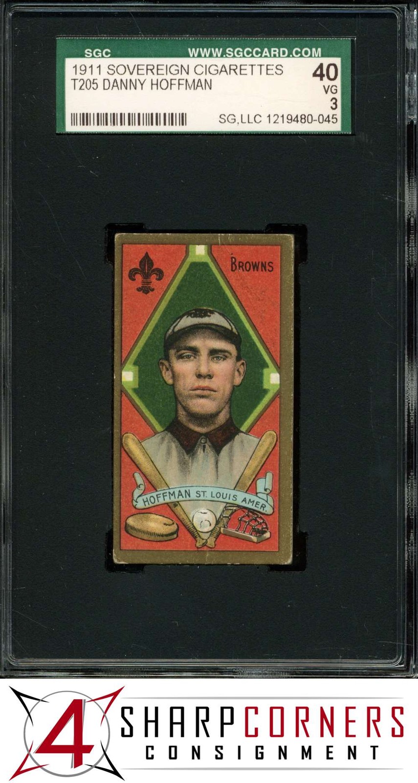 1911 T205 SOVEREIGN CIGARETTES DANNY HOFFMAN SGC 3 VG 40